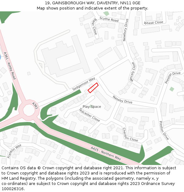 19, GAINSBOROUGH WAY, DAVENTRY, NN11 0GE: Location map and indicative extent of plot