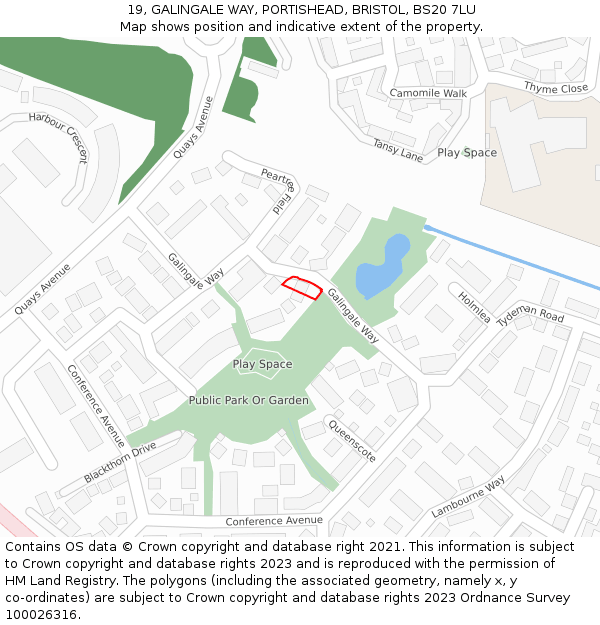 19, GALINGALE WAY, PORTISHEAD, BRISTOL, BS20 7LU: Location map and indicative extent of plot
