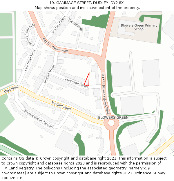 19, GAMMAGE STREET, DUDLEY, DY2 8XL: Location map and indicative extent of plot