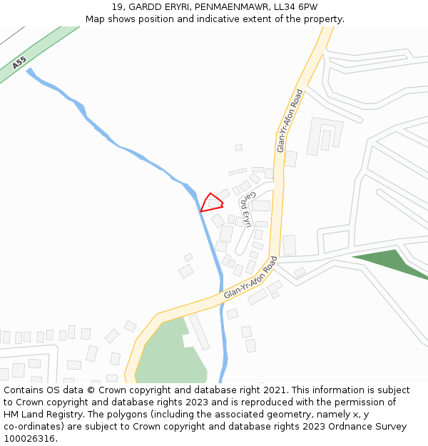 19, GARDD ERYRI, PENMAENMAWR, LL34 6PW: Location map and indicative extent of plot