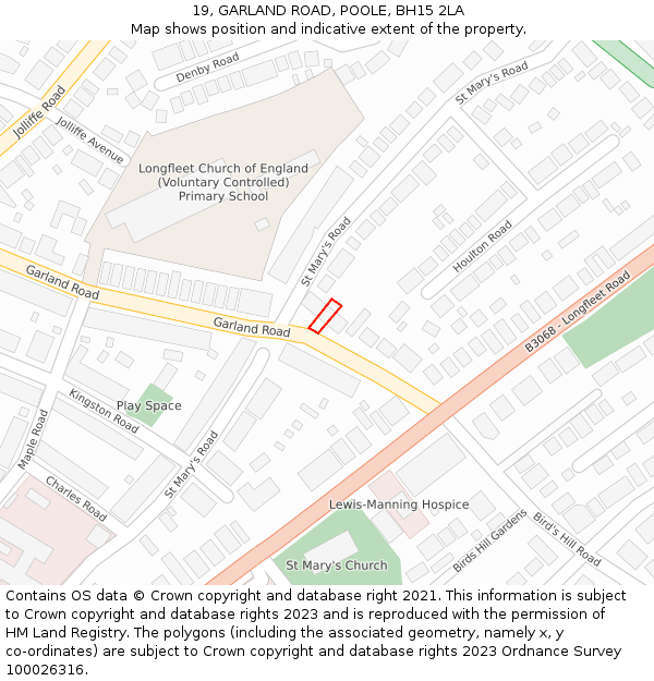 19, GARLAND ROAD, POOLE, BH15 2LA: Location map and indicative extent of plot