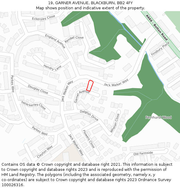 19, GARNER AVENUE, BLACKBURN, BB2 4FY: Location map and indicative extent of plot