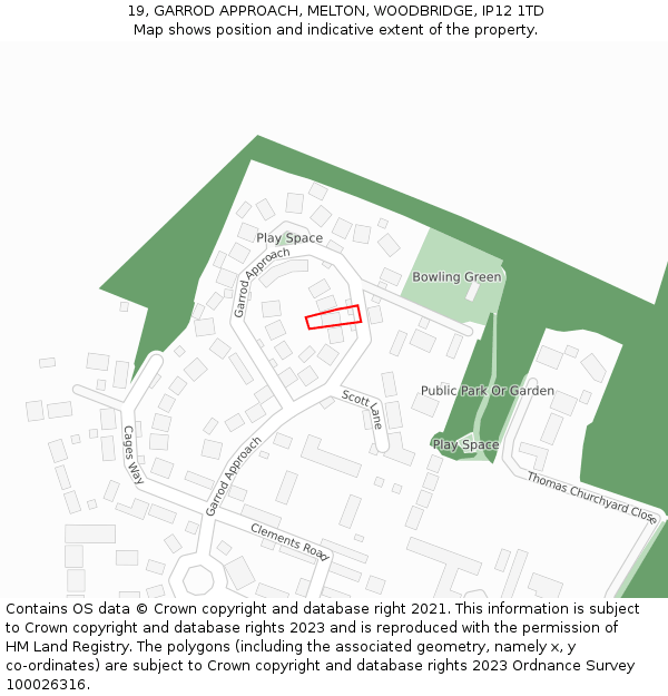 19, GARROD APPROACH, MELTON, WOODBRIDGE, IP12 1TD: Location map and indicative extent of plot