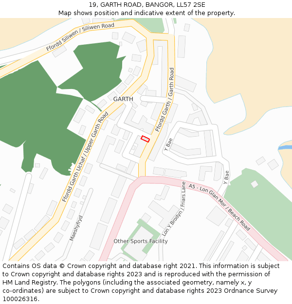 19, GARTH ROAD, BANGOR, LL57 2SE: Location map and indicative extent of plot