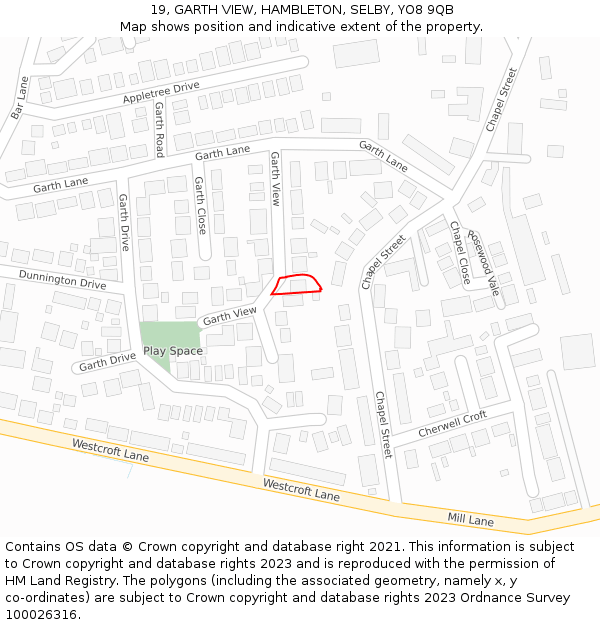 19, GARTH VIEW, HAMBLETON, SELBY, YO8 9QB: Location map and indicative extent of plot