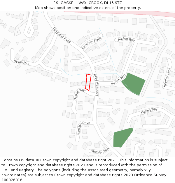 19, GASKELL WAY, CROOK, DL15 9TZ: Location map and indicative extent of plot