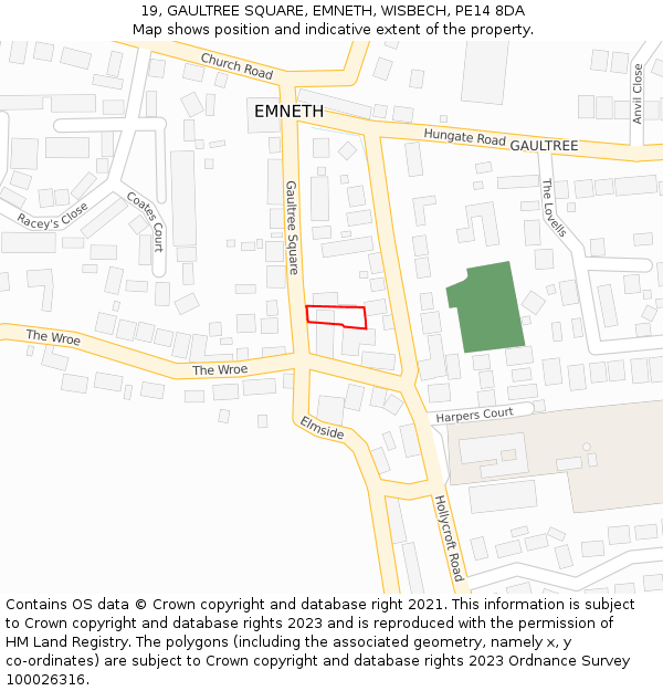 19, GAULTREE SQUARE, EMNETH, WISBECH, PE14 8DA: Location map and indicative extent of plot
