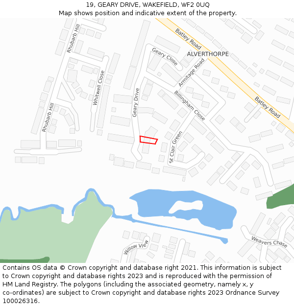 19, GEARY DRIVE, WAKEFIELD, WF2 0UQ: Location map and indicative extent of plot