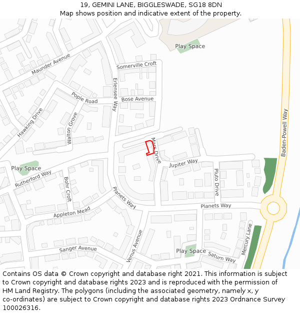 19, GEMINI LANE, BIGGLESWADE, SG18 8DN: Location map and indicative extent of plot