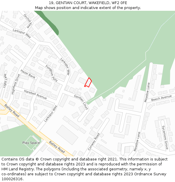 19, GENTIAN COURT, WAKEFIELD, WF2 0FE: Location map and indicative extent of plot