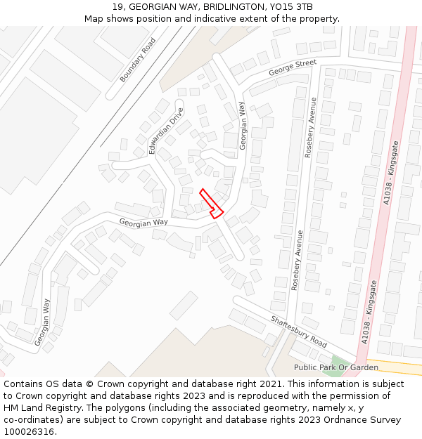 19, GEORGIAN WAY, BRIDLINGTON, YO15 3TB: Location map and indicative extent of plot