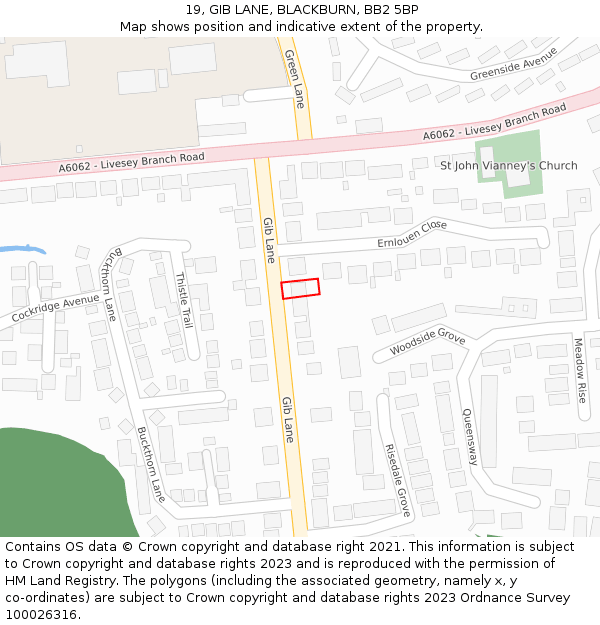 19, GIB LANE, BLACKBURN, BB2 5BP: Location map and indicative extent of plot