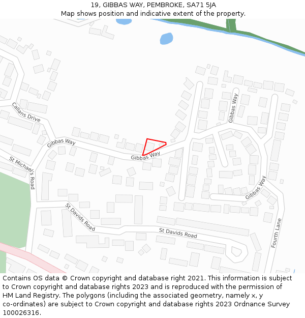 19, GIBBAS WAY, PEMBROKE, SA71 5JA: Location map and indicative extent of plot