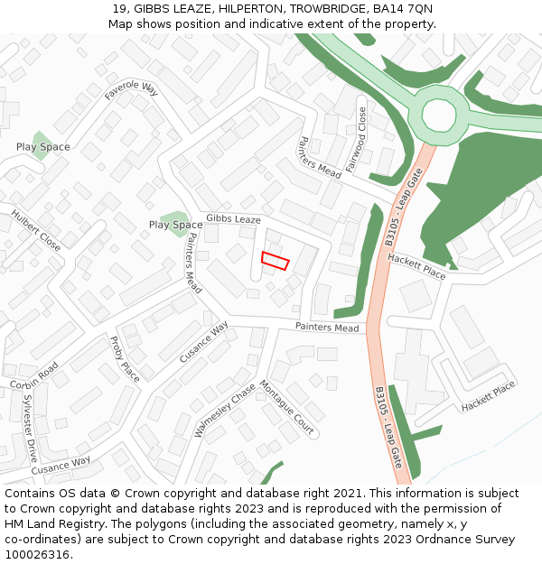 19, GIBBS LEAZE, HILPERTON, TROWBRIDGE, BA14 7QN: Location map and indicative extent of plot