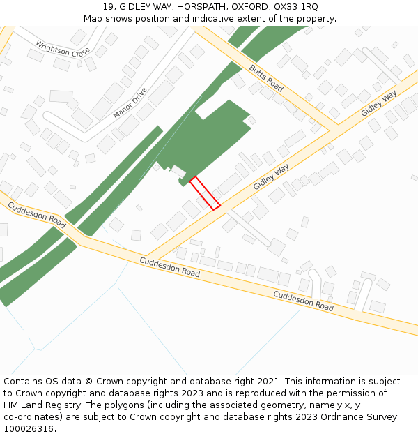 19, GIDLEY WAY, HORSPATH, OXFORD, OX33 1RQ: Location map and indicative extent of plot