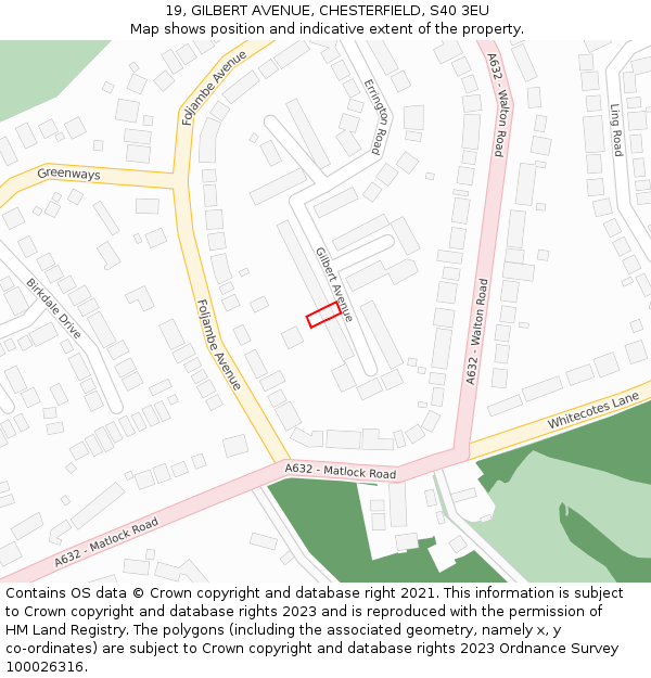 19, GILBERT AVENUE, CHESTERFIELD, S40 3EU: Location map and indicative extent of plot