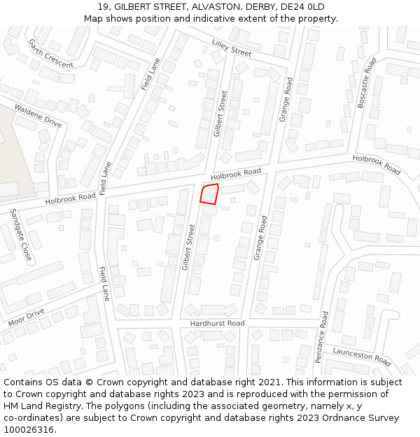 19, GILBERT STREET, ALVASTON, DERBY, DE24 0LD: Location map and indicative extent of plot