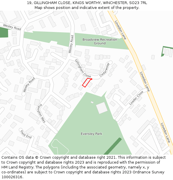 19, GILLINGHAM CLOSE, KINGS WORTHY, WINCHESTER, SO23 7RL: Location map and indicative extent of plot