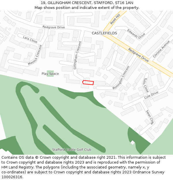 19, GILLINGHAM CRESCENT, STAFFORD, ST16 1AN: Location map and indicative extent of plot