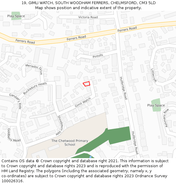 19, GIMLI WATCH, SOUTH WOODHAM FERRERS, CHELMSFORD, CM3 5LD: Location map and indicative extent of plot