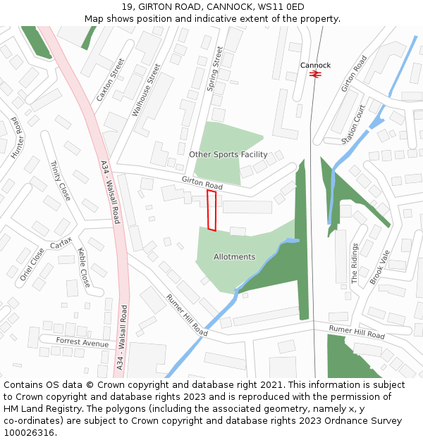 19, GIRTON ROAD, CANNOCK, WS11 0ED: Location map and indicative extent of plot