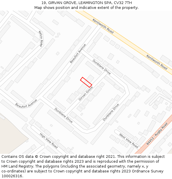 19, GIRVAN GROVE, LEAMINGTON SPA, CV32 7TH: Location map and indicative extent of plot