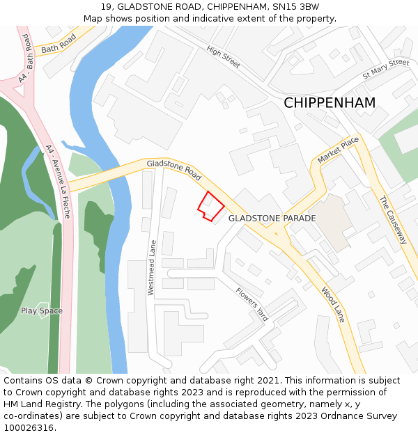19, GLADSTONE ROAD, CHIPPENHAM, SN15 3BW: Location map and indicative extent of plot