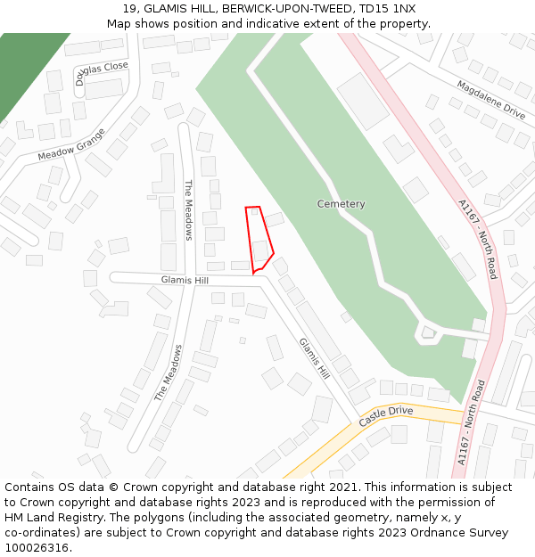 19, GLAMIS HILL, BERWICK-UPON-TWEED, TD15 1NX: Location map and indicative extent of plot
