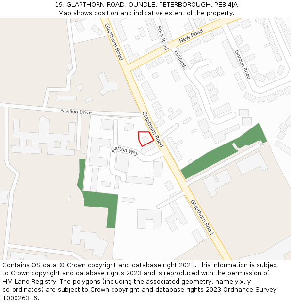 19, GLAPTHORN ROAD, OUNDLE, PETERBOROUGH, PE8 4JA: Location map and indicative extent of plot