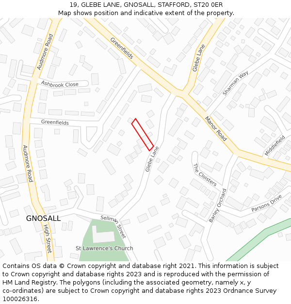 19, GLEBE LANE, GNOSALL, STAFFORD, ST20 0ER: Location map and indicative extent of plot