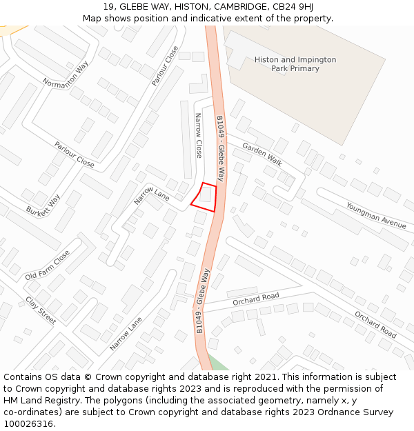 19, GLEBE WAY, HISTON, CAMBRIDGE, CB24 9HJ: Location map and indicative extent of plot