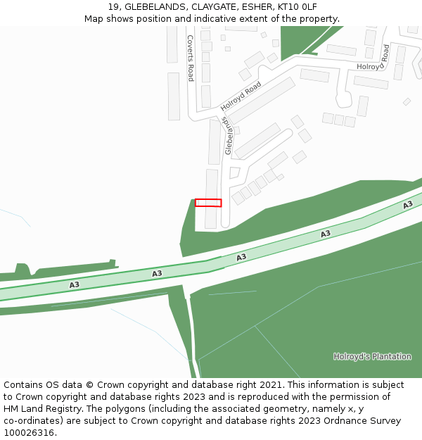 19, GLEBELANDS, CLAYGATE, ESHER, KT10 0LF: Location map and indicative extent of plot