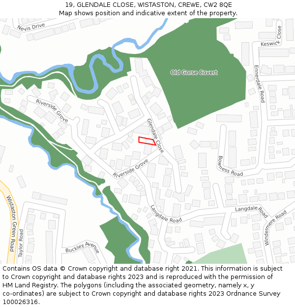 19, GLENDALE CLOSE, WISTASTON, CREWE, CW2 8QE: Location map and indicative extent of plot