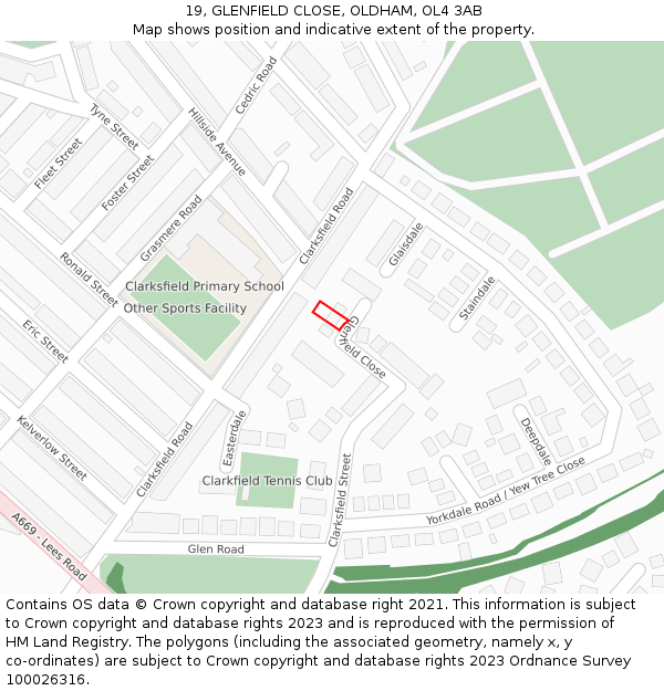 19, GLENFIELD CLOSE, OLDHAM, OL4 3AB: Location map and indicative extent of plot