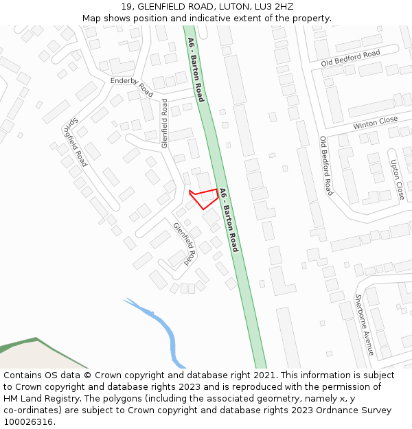 19, GLENFIELD ROAD, LUTON, LU3 2HZ: Location map and indicative extent of plot