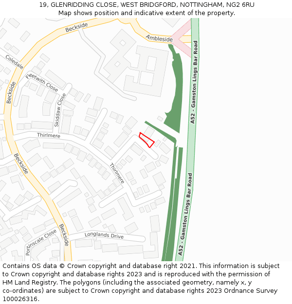 19, GLENRIDDING CLOSE, WEST BRIDGFORD, NOTTINGHAM, NG2 6RU: Location map and indicative extent of plot