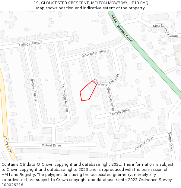 19, GLOUCESTER CRESCENT, MELTON MOWBRAY, LE13 0AQ: Location map and indicative extent of plot