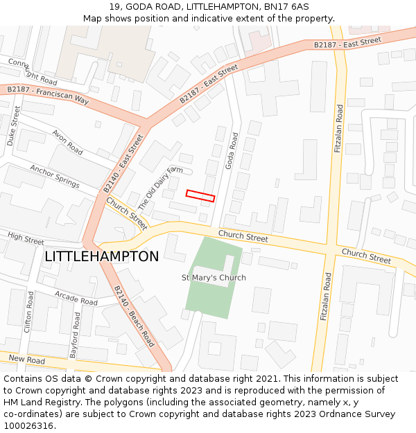 19, GODA ROAD, LITTLEHAMPTON, BN17 6AS: Location map and indicative extent of plot