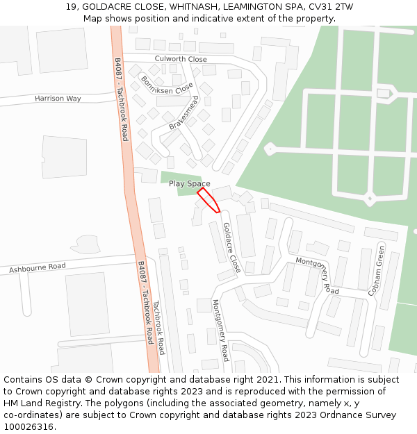 19, GOLDACRE CLOSE, WHITNASH, LEAMINGTON SPA, CV31 2TW: Location map and indicative extent of plot