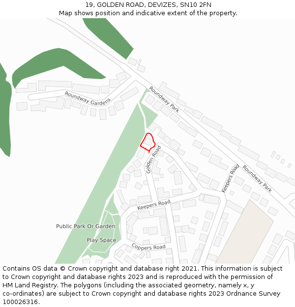19, GOLDEN ROAD, DEVIZES, SN10 2FN: Location map and indicative extent of plot