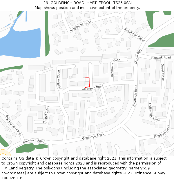 19, GOLDFINCH ROAD, HARTLEPOOL, TS26 0SN: Location map and indicative extent of plot