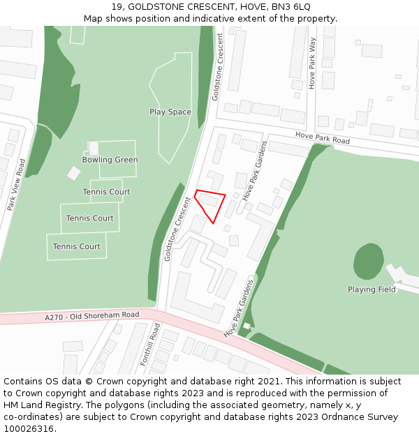 19, GOLDSTONE CRESCENT, HOVE, BN3 6LQ: Location map and indicative extent of plot