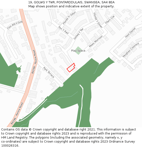 19, GOLWG Y TWR, PONTARDDULAIS, SWANSEA, SA4 8EA: Location map and indicative extent of plot