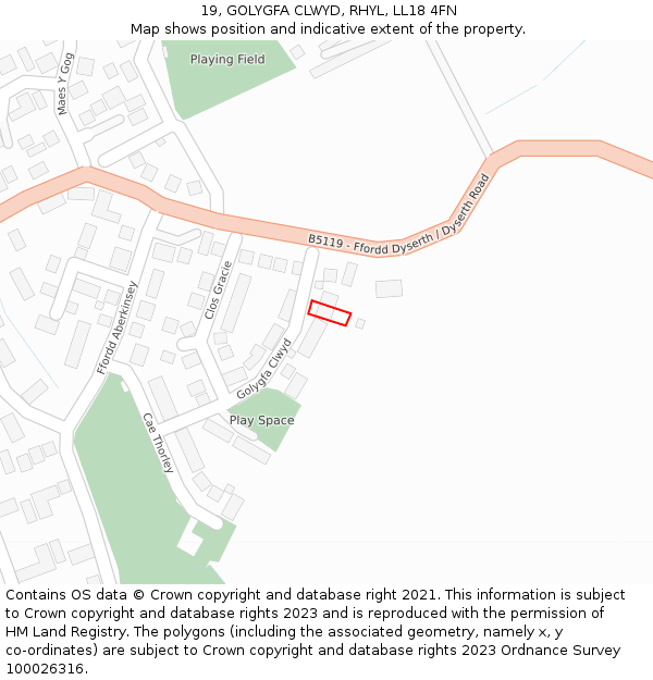 19, GOLYGFA CLWYD, RHYL, LL18 4FN: Location map and indicative extent of plot