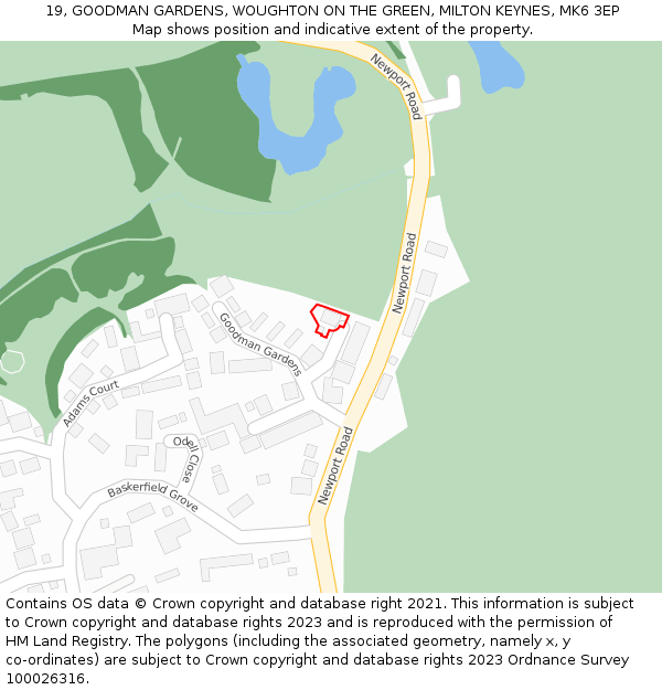 19, GOODMAN GARDENS, WOUGHTON ON THE GREEN, MILTON KEYNES, MK6 3EP: Location map and indicative extent of plot