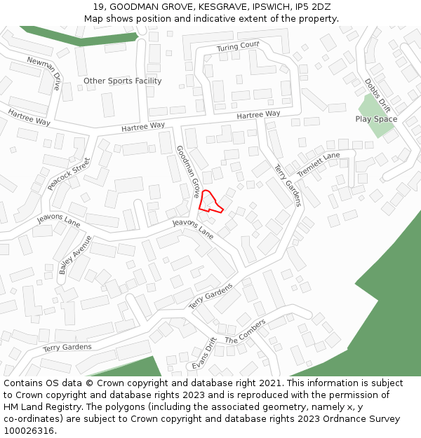 19, GOODMAN GROVE, KESGRAVE, IPSWICH, IP5 2DZ: Location map and indicative extent of plot