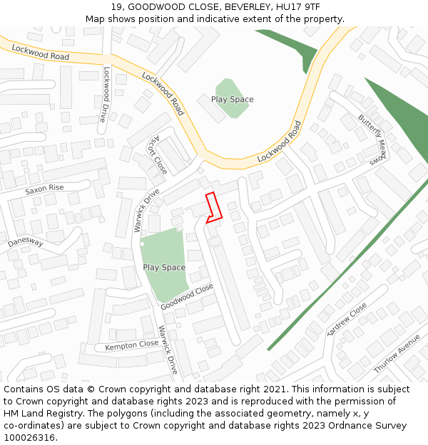 19, GOODWOOD CLOSE, BEVERLEY, HU17 9TF: Location map and indicative extent of plot