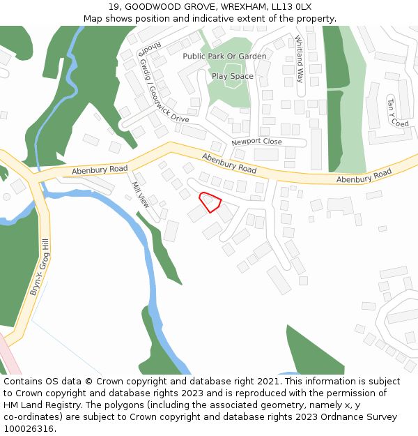 19, GOODWOOD GROVE, WREXHAM, LL13 0LX: Location map and indicative extent of plot