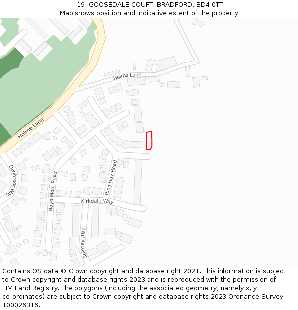 19, GOOSEDALE COURT, BRADFORD, BD4 0TT: Location map and indicative extent of plot