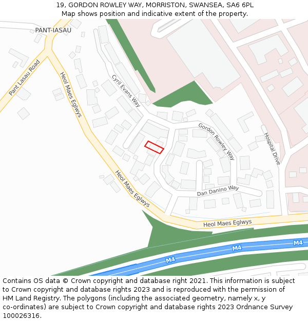 19, GORDON ROWLEY WAY, MORRISTON, SWANSEA, SA6 6PL: Location map and indicative extent of plot